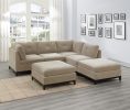 Modular Living Room Furniture Corner Wedge Camel Chenille Fabric 1pc Cushion Wedge Sofa Couch Exposed Wooden base