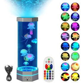 Jellyfish Lava Lamp 17 Colors Changing 15inch Jellyfish Lamp With Remote Control USB Plug-in Bubble Fish Lamp Kids Night Light Creative Projector Lamp (size: 36RGB Remote Control 17 Colors-Metallic Silver)